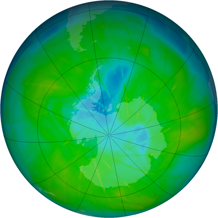 Antarctic ozone map for 14 December 2009